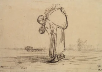 Woman carrying a sack on her back